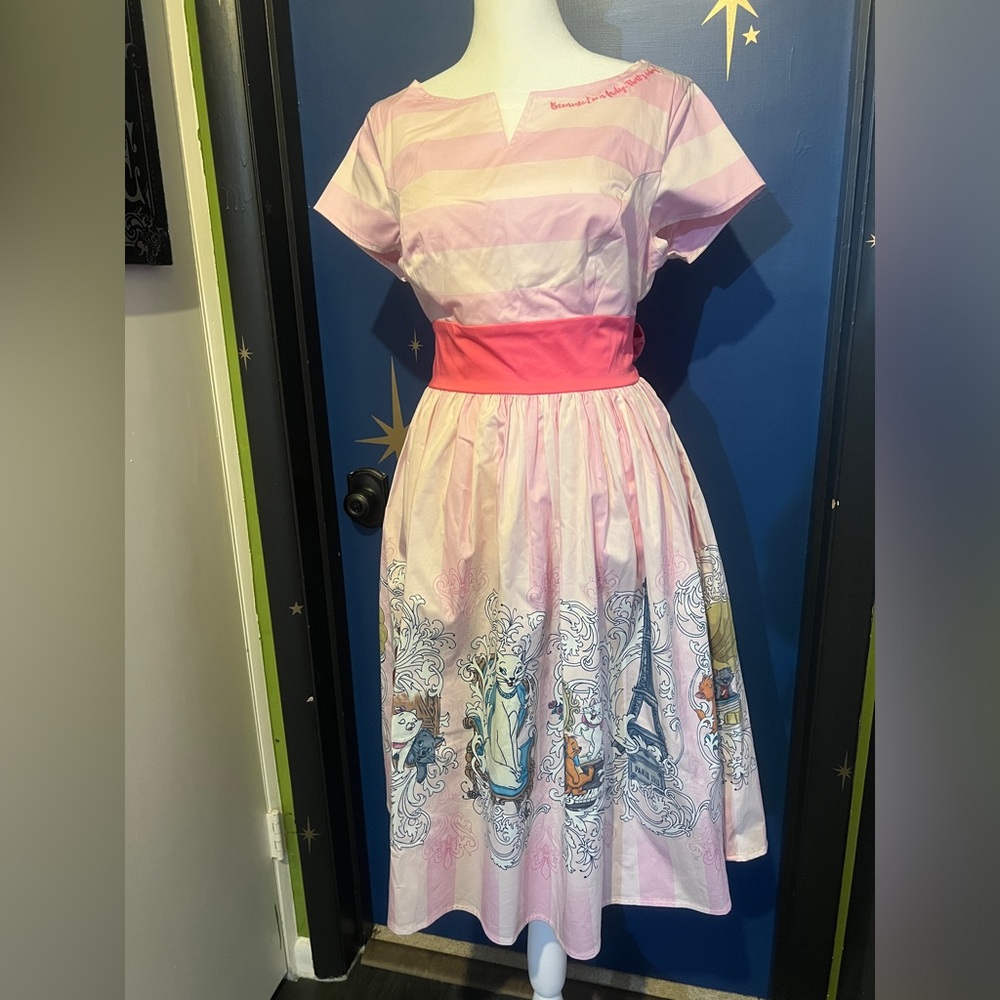 Disney Dress Shop Pink and White Aristocats Dress with Embroidery and Bow